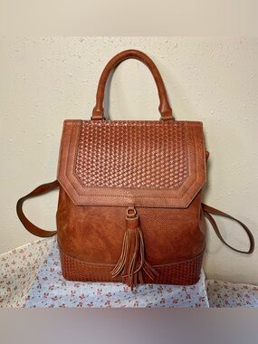 Darcy Marks London Woven Tassel Top-Handle Backpack - Cognac